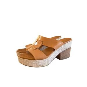 Anthropologie Miss Albright Brown Anjal Slides Block Platform Sandals Size 7